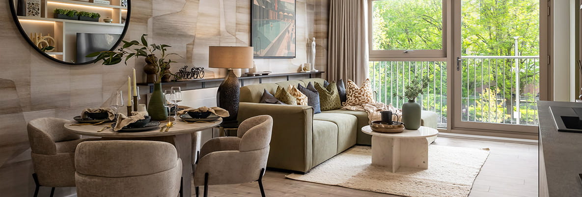 Reading Riverworks, showhome, spacious living area with green views