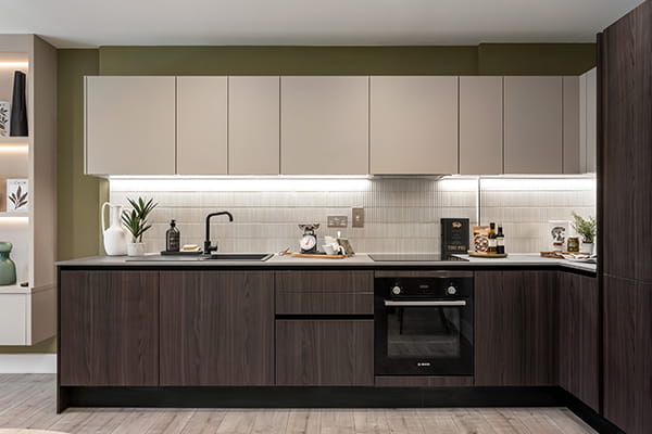 Reading Riverworks, spacious kitchen with a dark and light design