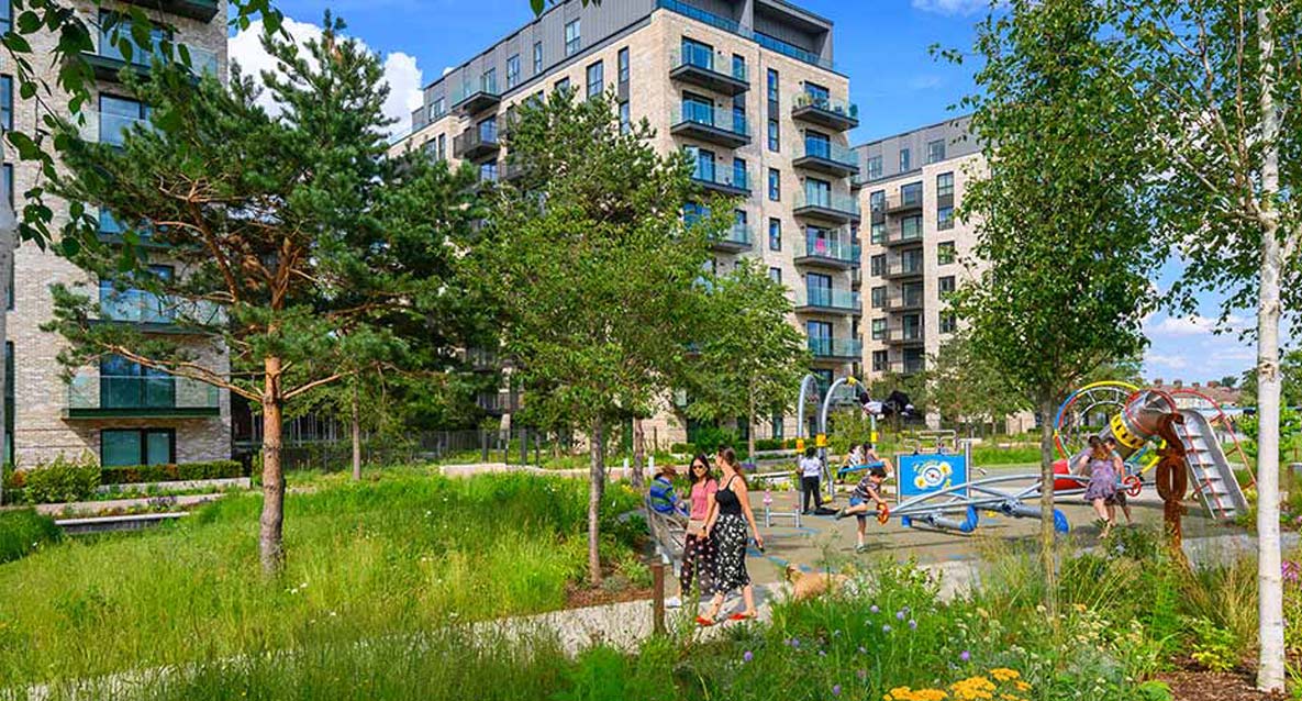 The outdoor area of a development by Berkeley Group. 