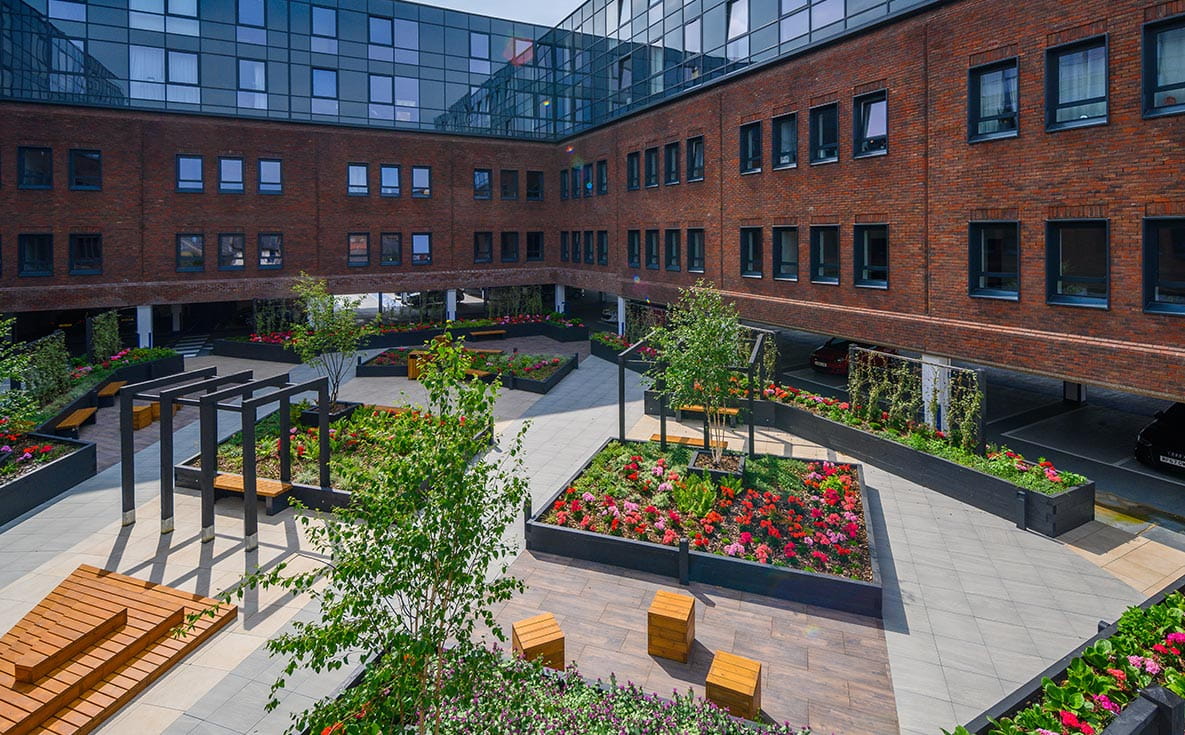 The landscaped gardens at Lumina in Camberley.