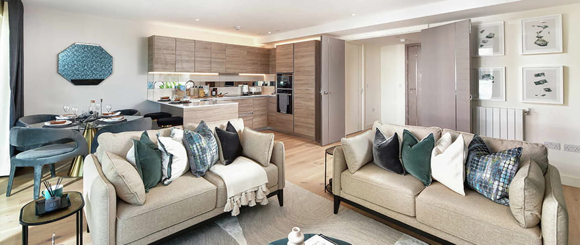A living room in a Berkeley Group penthouse.