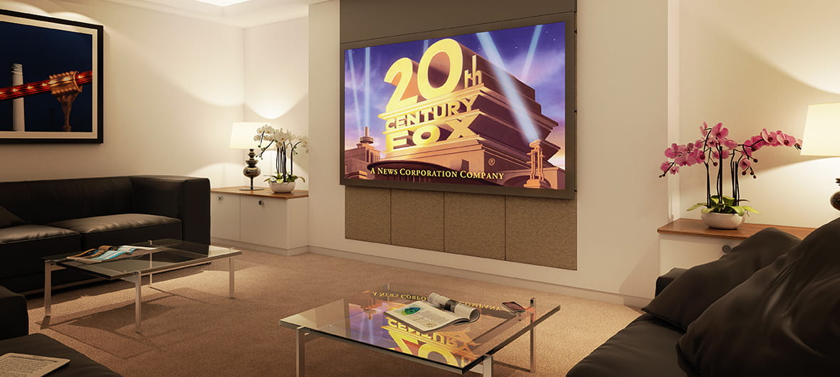 A cinema at home setup at Berkeley’s Royal Wells Park, in Tunbridge Wells.