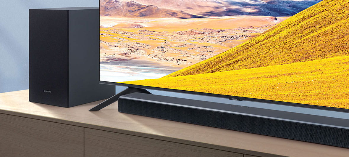Samsung T-series soundbar and wireless subwoofer for 3-D surround sound