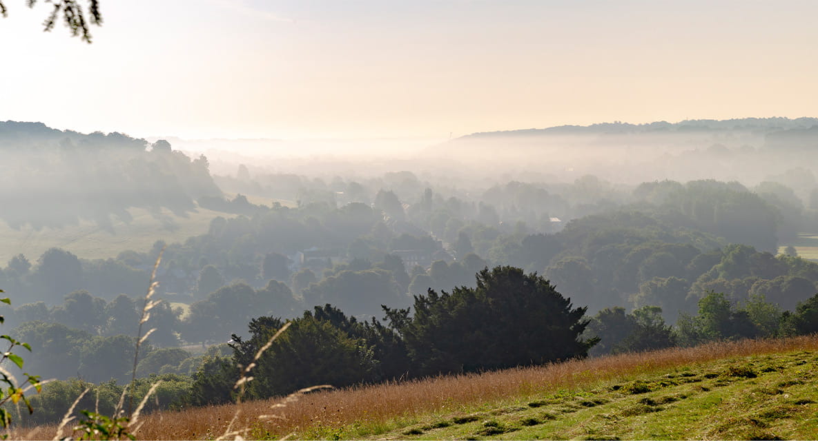 A landscape view from a hill that overlooks High Wycombe.
