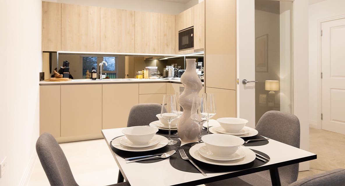 A kitchen in one of the homes in the Abbey Barn Park development by Berkeley Group.
