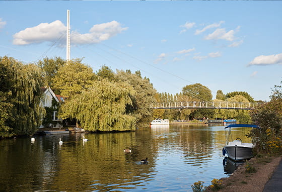 A view of the river and bridge crossing at Reading