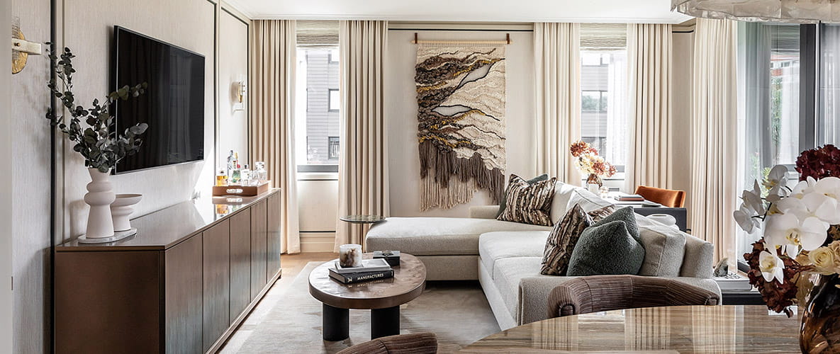 Earthy coloured cushions and textiles at Wandsworth Mills showhome