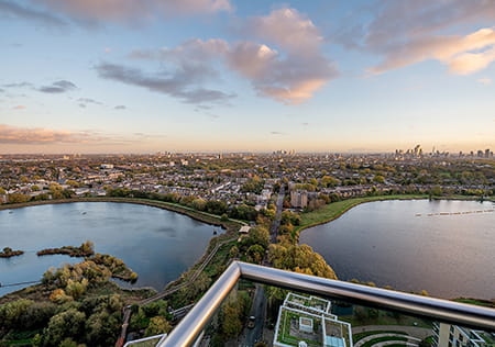 Woodberry Down, Exterior Image - Balcony view over the lakes at Woodberry Down