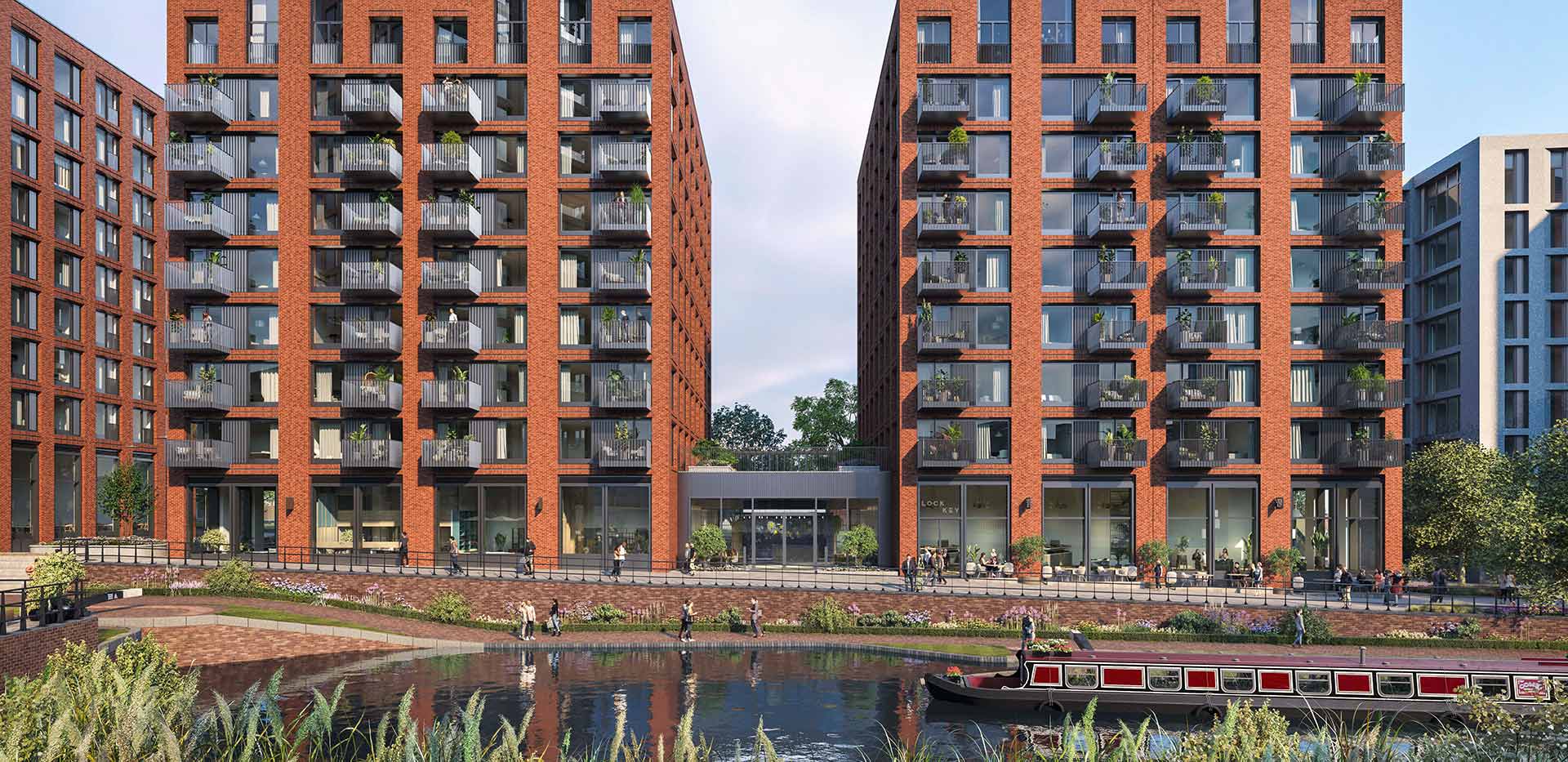 An exterior CGI of Glasswater Locks