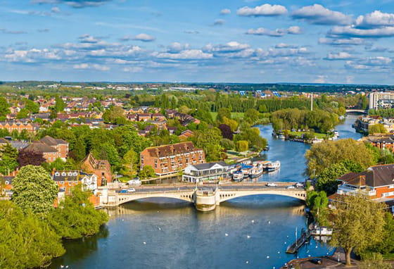 Aerial view of Reading, a large town on the Thames and Kennet rivers in southern England, UK