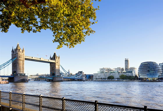 River view of Tower Bridge across the River Thames
