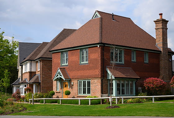 A row of new build houses in Hareshill Village, Fleet