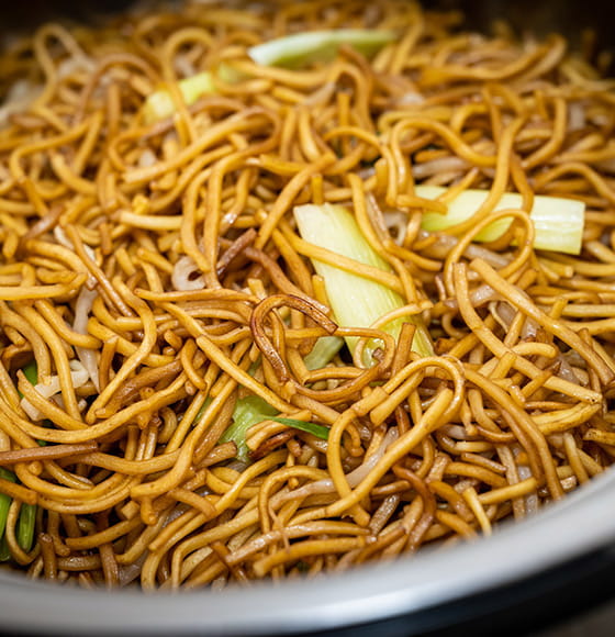 A bowl of noodles and vegetables from a Chinese restaurant in Fleet