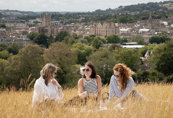 Residents picnicking in a field just outside of Bath