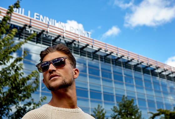 Man standing outside Millennium Point, Birmingham city centre