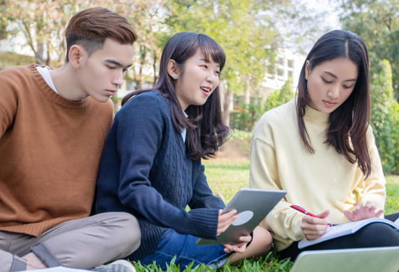 Students studying on a lawn in Birmingham