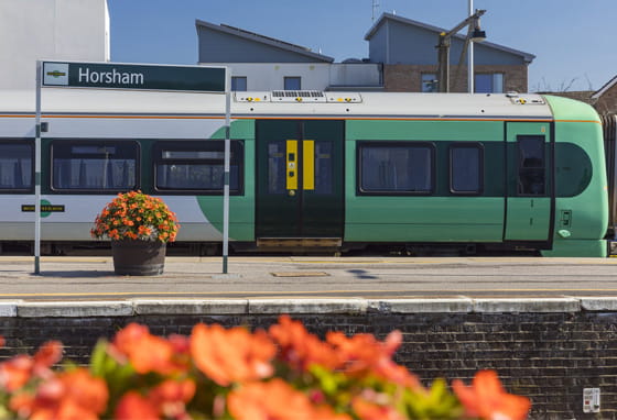 Train at Horsham railway station in West Sussex