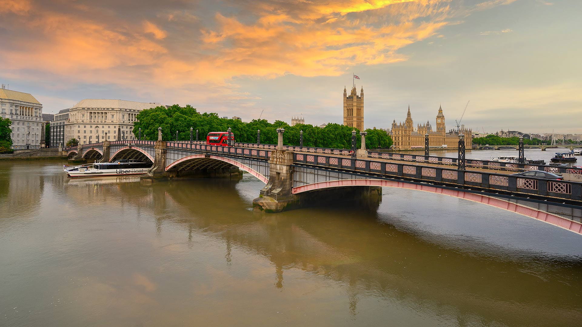 Image of Westminster bridge at evening time