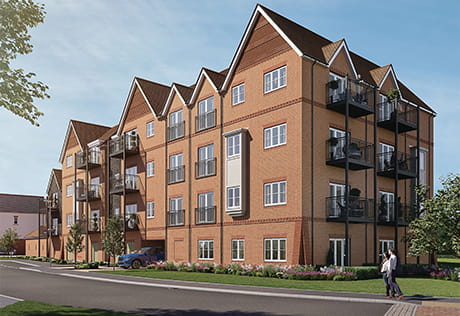 An exterior CGI of Dorsett House at Abbey Barn Park