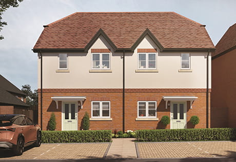 An exterior CGI of some homes at Deangarden Reach, Abbey Barn Park