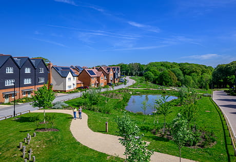 Abbey Barn Park, development exterior on a sunny day