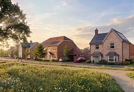 Abbey Barn Park, street scene on a warm evening