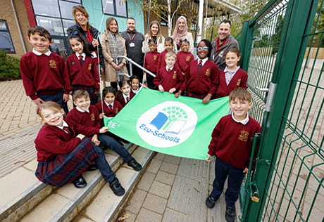 Abbey Barn Park - Primary School Children Holding Green Flag