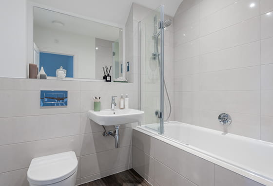 An interior image of a bathroom