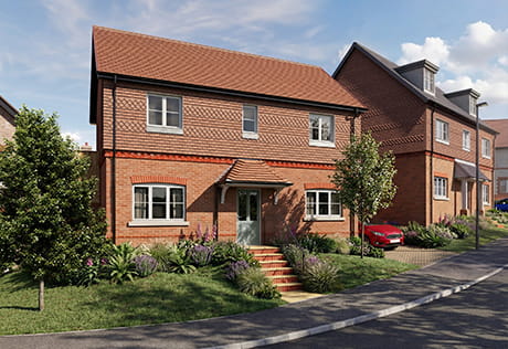 An exterior CGI of The Hazel house type at Abbey Barn Park