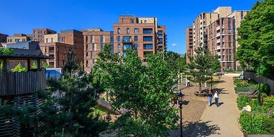 An exterior image of Alexandra Gate on a warm sunny day