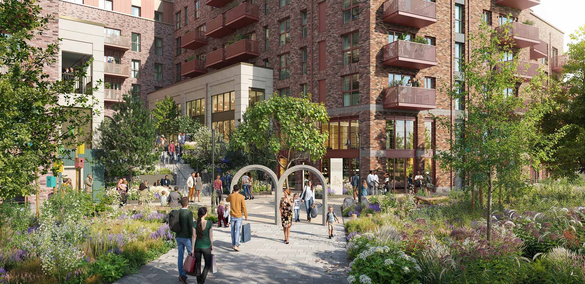 Arch & Bloom development exterior and greenery