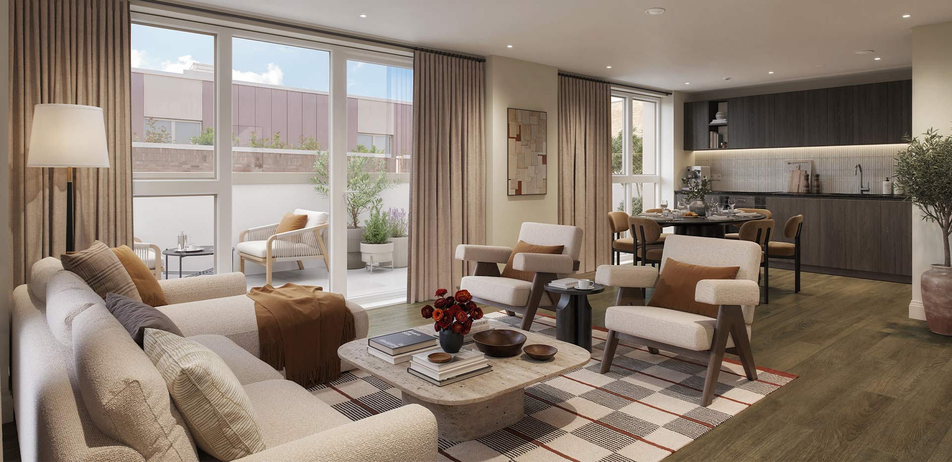 Interior image of a living room / Kitchen area at Arch & Bloom