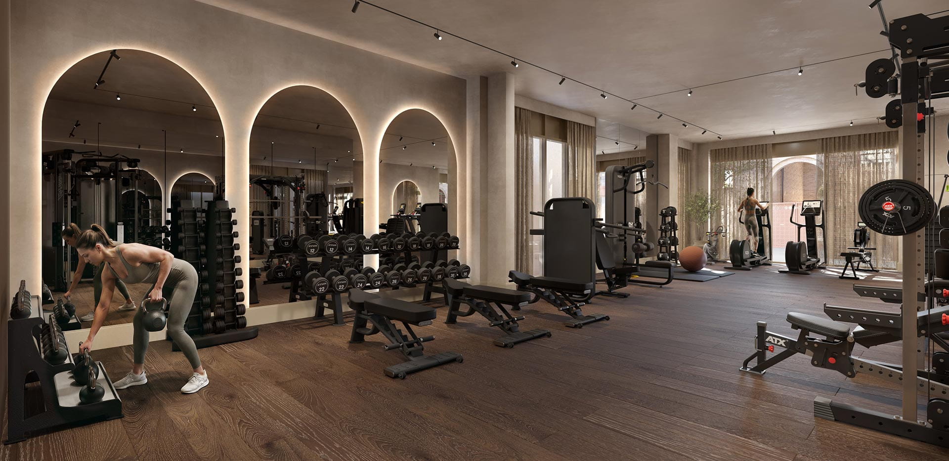 A CGI image of the Gym showing the weight machines