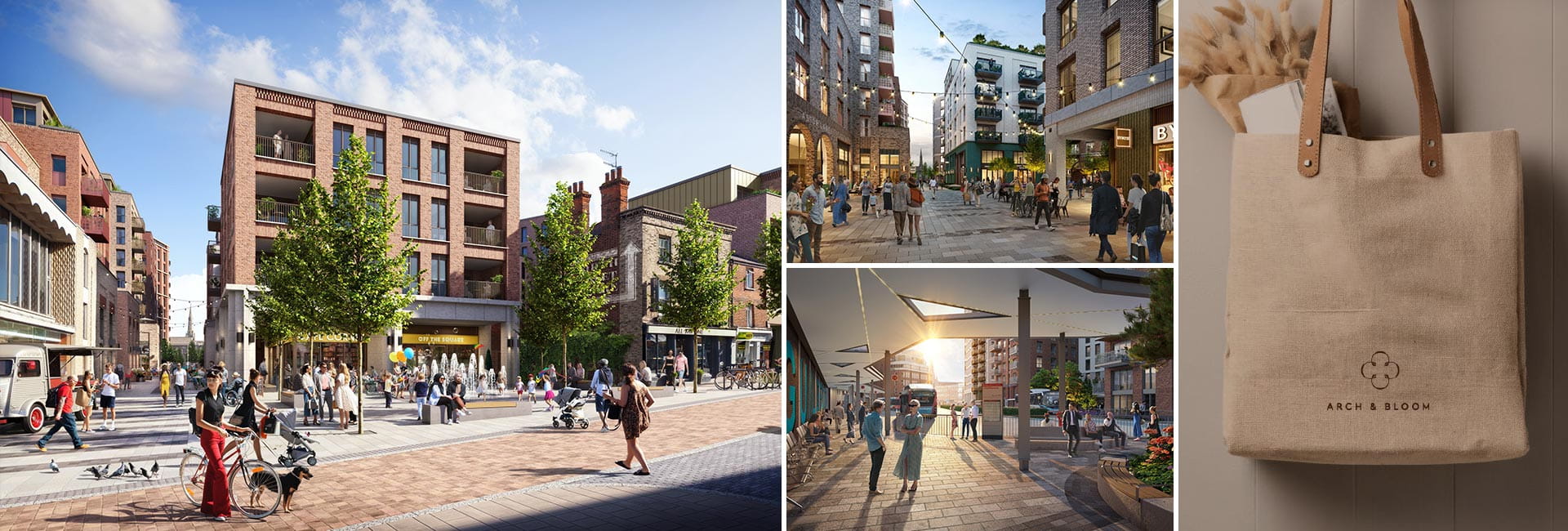 A montage image of exterior CGIs from our Arch and Bloom development in Guildford