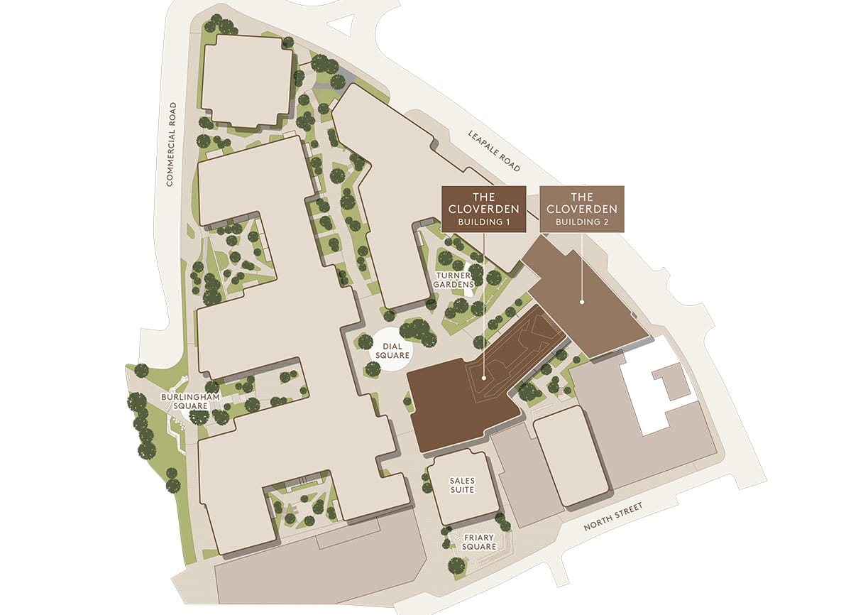 An illustration of the Arch & Bloom development with labels