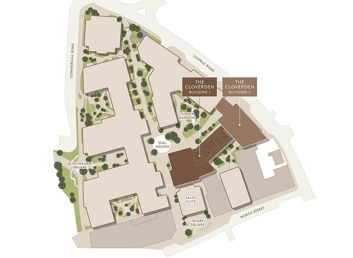 An illustration of the Arch & Bloom development with labels