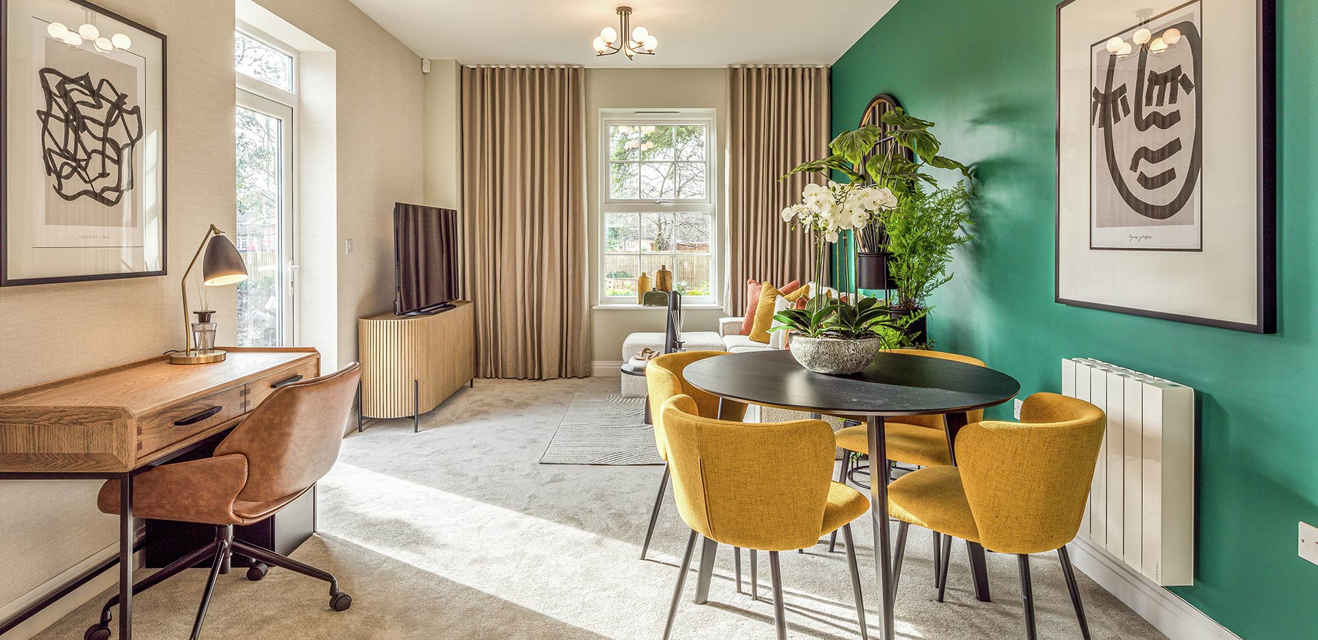 Interior image of the living-dining room at Berkeley Place
