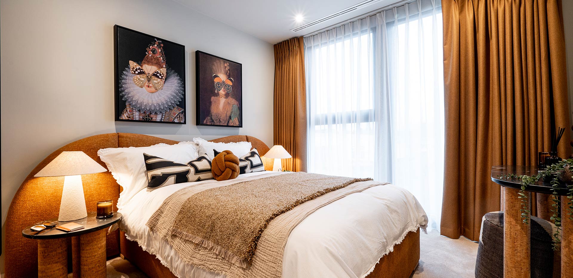 Bermondsey Place Art House showhome bedroom with a vibrant design