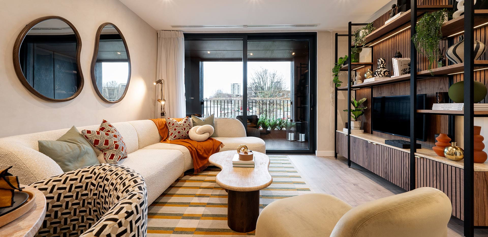 A CGI of the living area within the 2-bed showhome