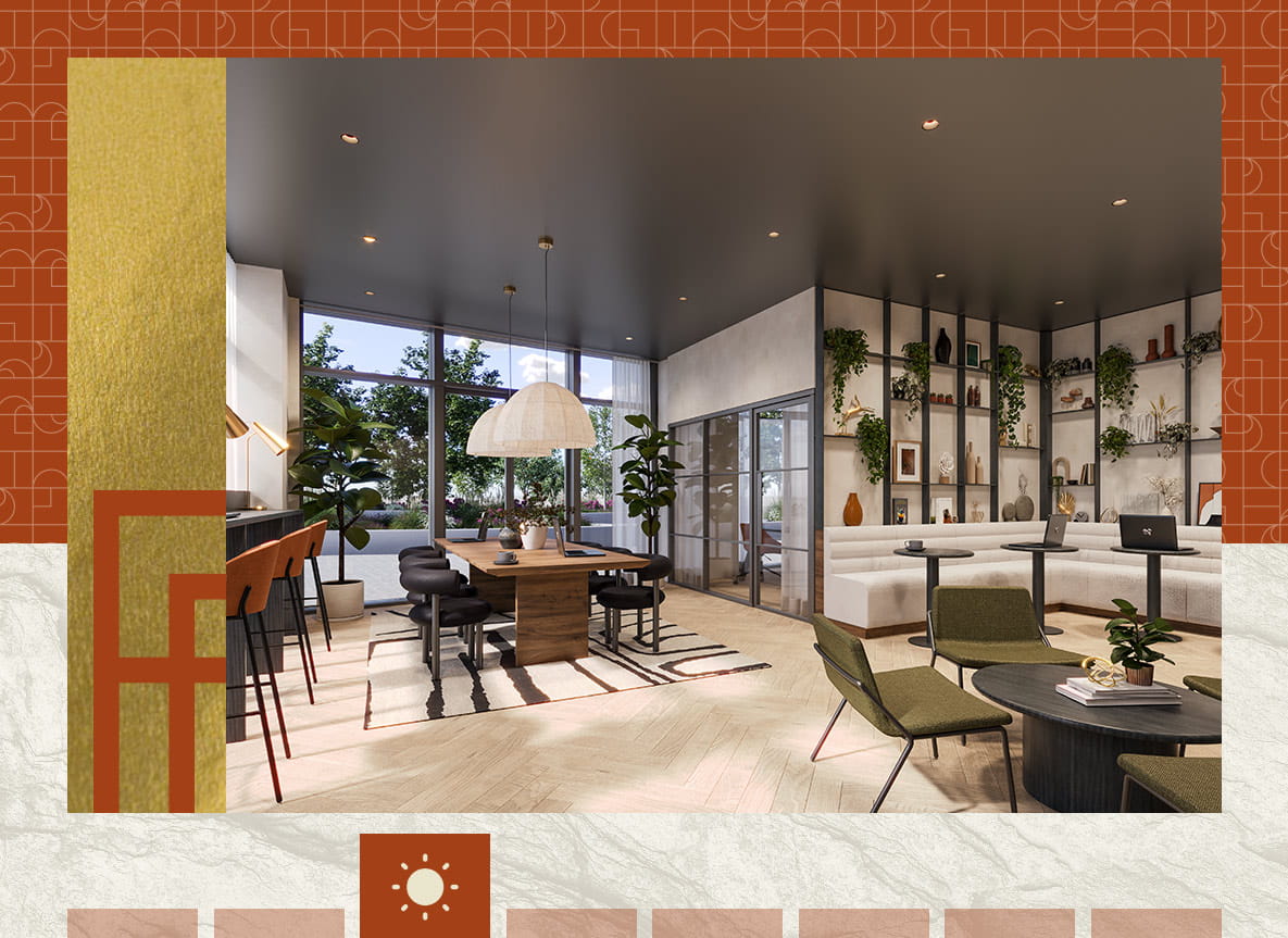 An interior CGI of the Co-Working space at Bermondsey Place