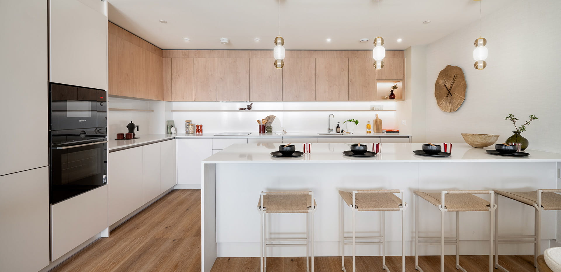 An image of a kitchen within a 3-bedroom penthouse at Bow Green