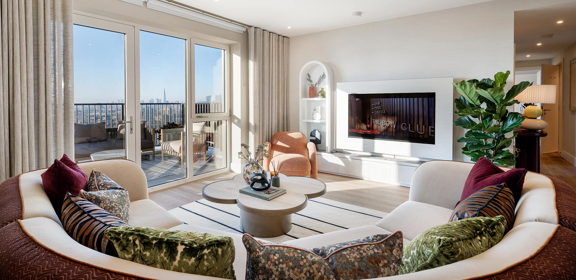 An image of the living room within a 3-bedroom penthouse at Bow Green