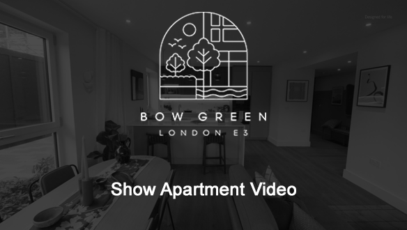 An image of show apartment with the development logo overlaid on the top