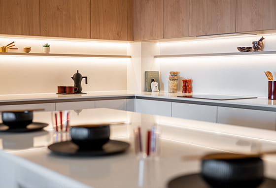 A close up image of kitchen island at Bow Green