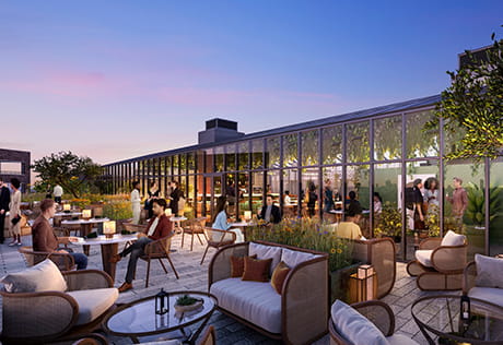 An exterior CGI of the Root-top garden at Camden Goods Yard
