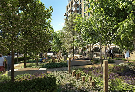 Exterior image of green spaces at Camden Goods Yard