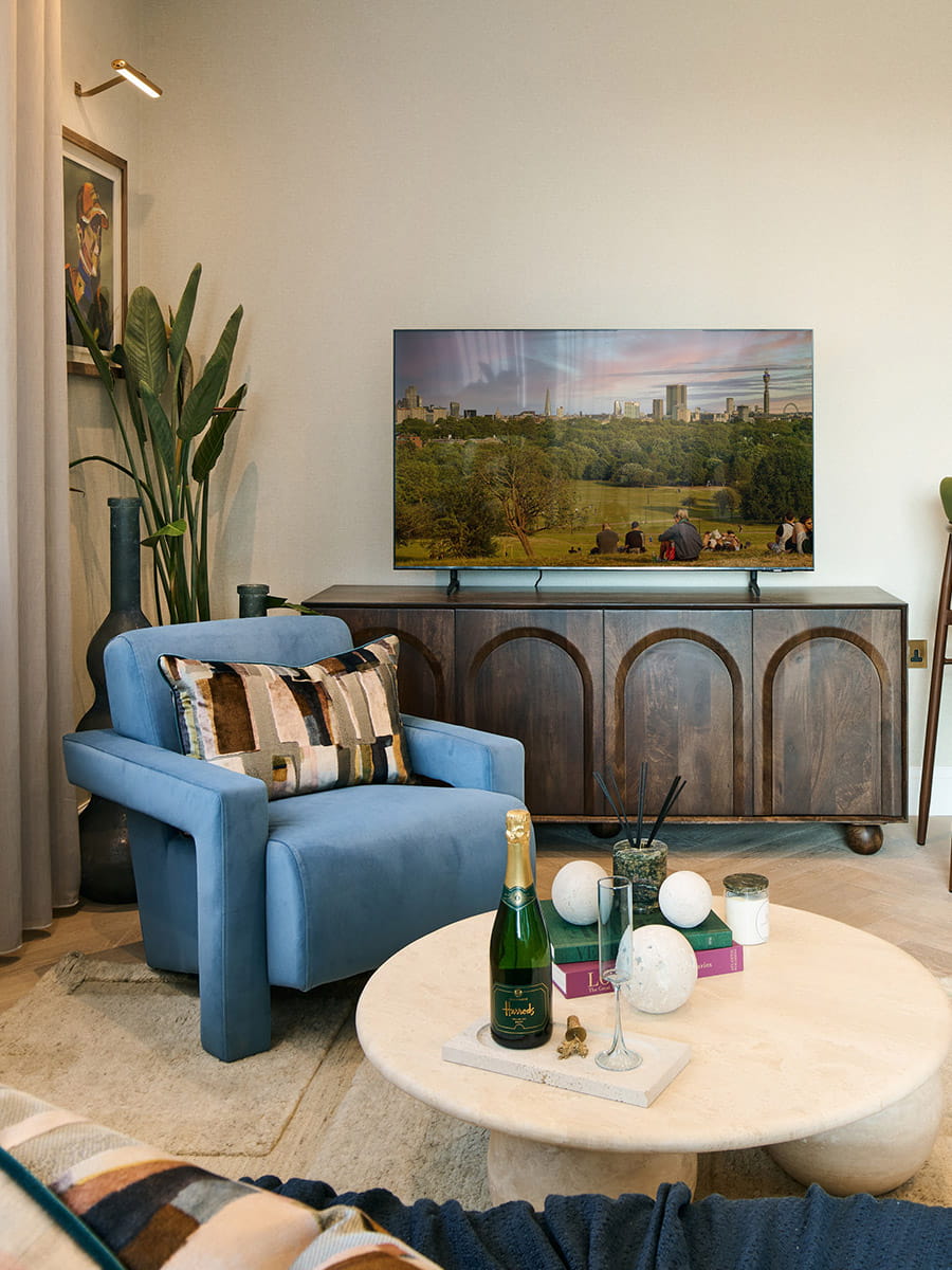 Cosy living area with single sofa and coffee table