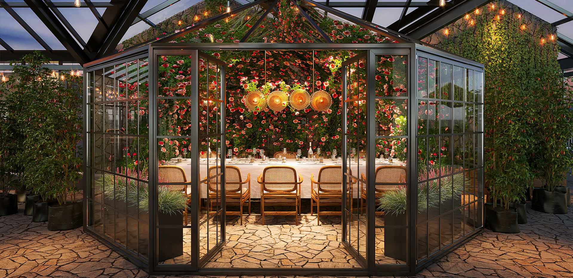 An image of one of the seating areas for the Rooftop restuarant