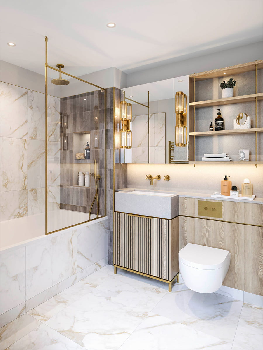 A CGI image of the Bathroom at Camden Goods Yard