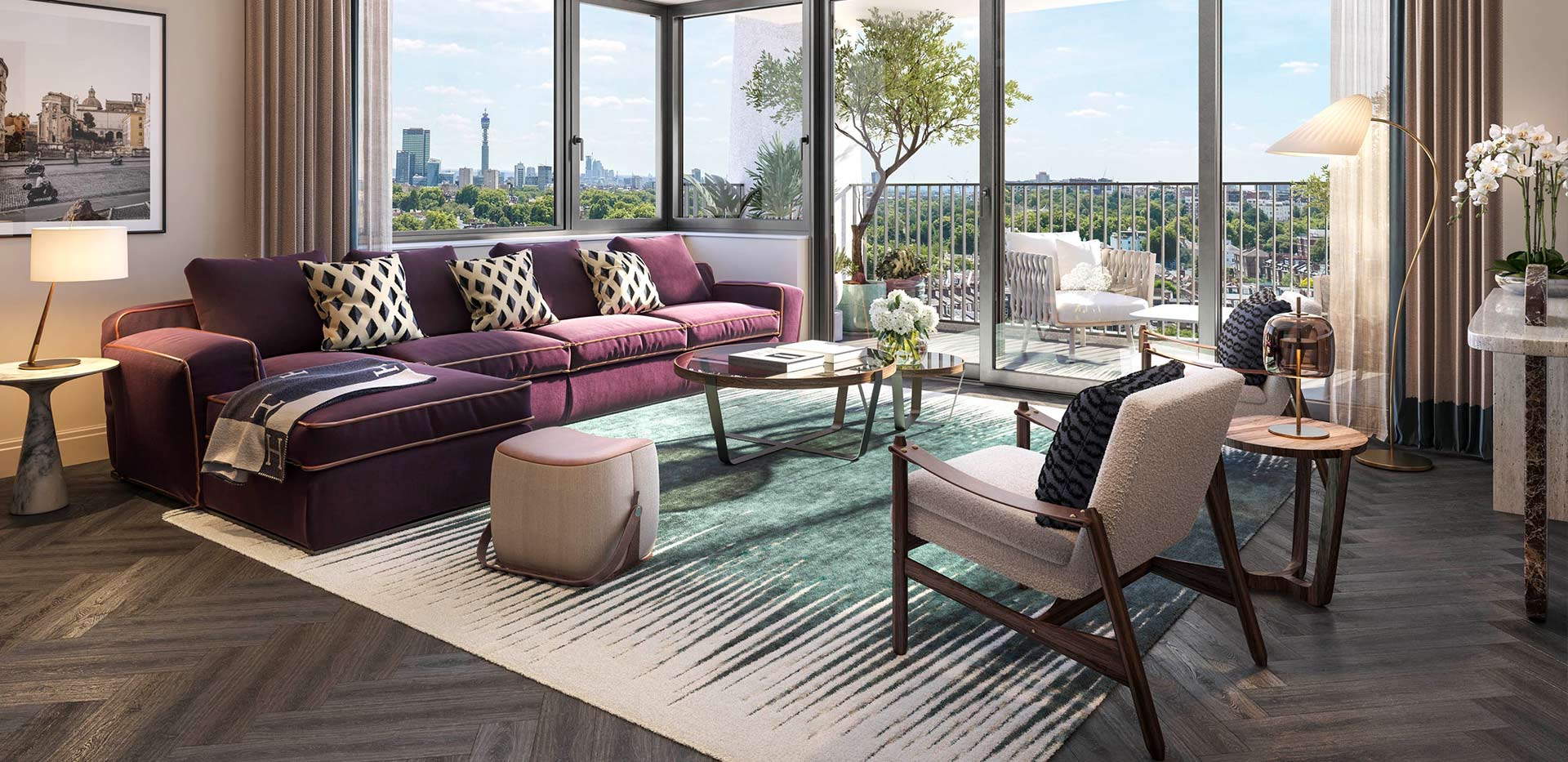 A CGI of the Living Area at Camden Goods Yard